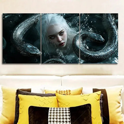3pcs The Girl Next to the Black Snake I   Wall Art Set Canvas Framed 40x60cm - High Quality Print 100% Australian Made Wall Canvas Ready to Hang