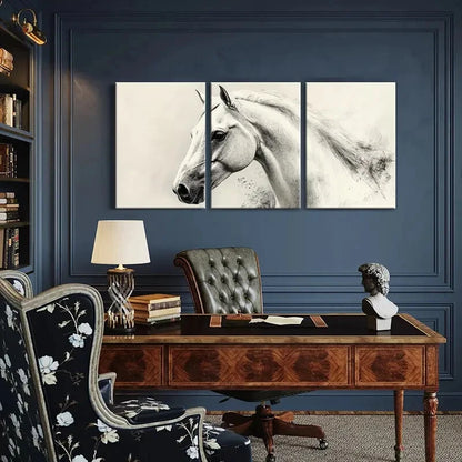 3pcs Elegant Horse Art Monochrome Sketch Metal Print Ready to Hang Art - Bella Home Decor