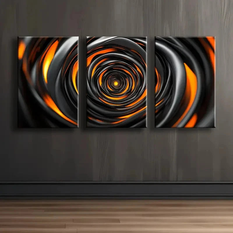 3pcs Abstract Orange And Black Spiral Wall Art Set Canvas Framed 60x90cm - High Quality Print 100% Australian Made Wall Canvas Ready to Hang - Bella Home Decor