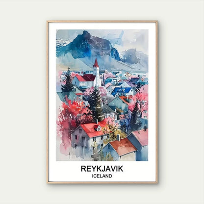Reykjavik Iceland Map & Cityscape Travel Poster Print Wall Art