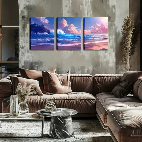 3pcs Featuring Waves And Rocks Wall Art Set Wall Art Canvas Unframed - High Quality Print 100% Australian Made Wall Canvas