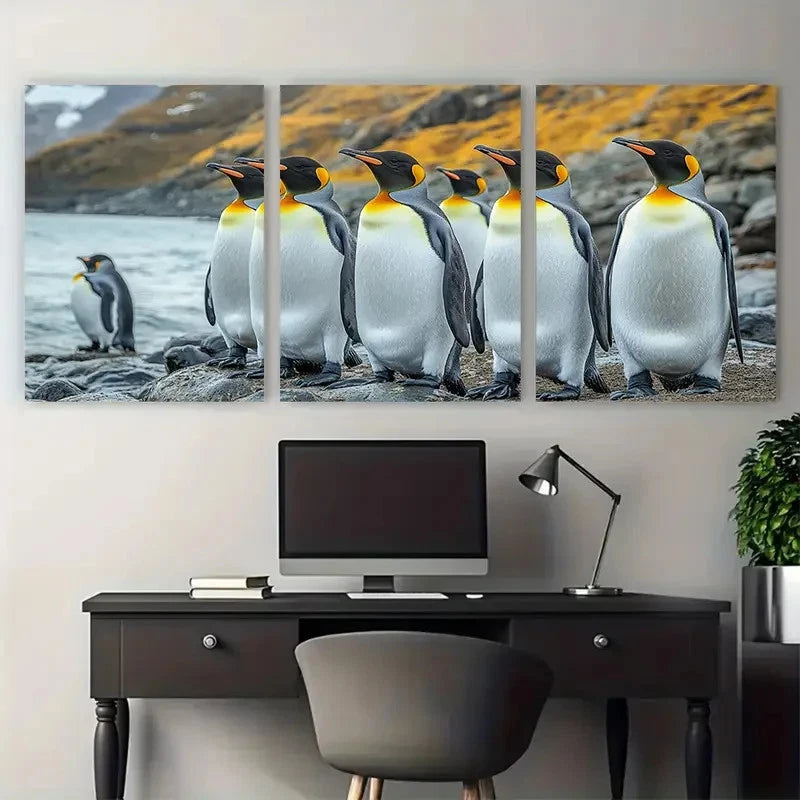 3pcs King Penguin Vivid Falkland Islands Scene Metal Print Ready to Hang Art