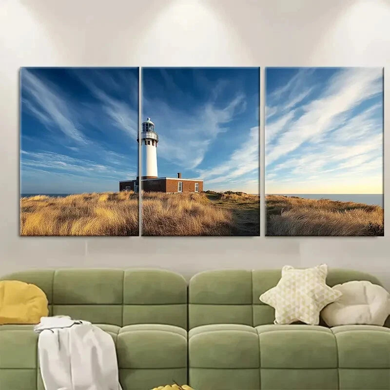 3pcs Texel Lighthouse Coastal Scenic Metal Print Ready to Hang Art - Bella Home Decor