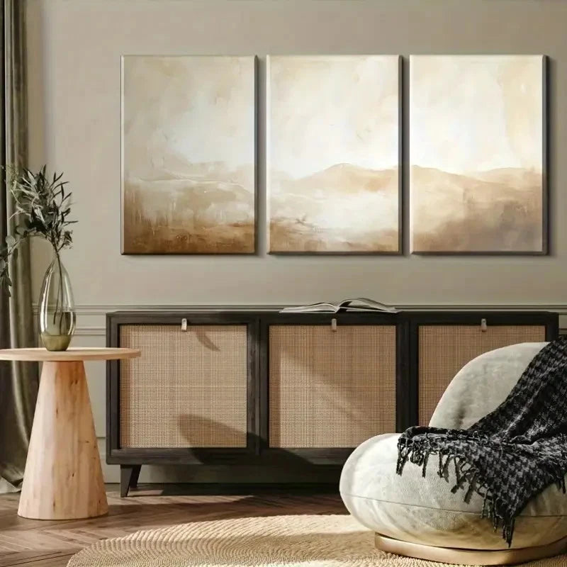 3pcs Abstract Landscape Tones of Brown Beige Metal Print Ready to Hang Art - Bella Home Decor