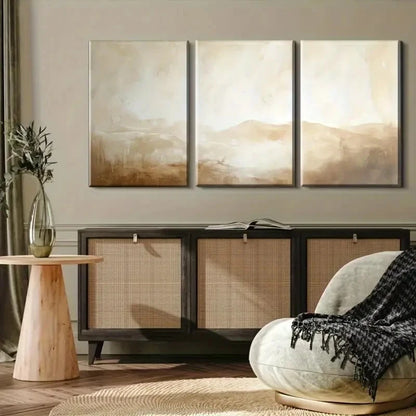 3pcs Abstract Landscape Tones of Brown Beige Metal Print Ready to Hang Art - Bella Home Decor