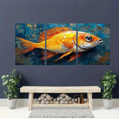 3pcs Sea Life Original Art Fish Artwork Painting Metal Print Ready to Hang Art - Bella Home Decor