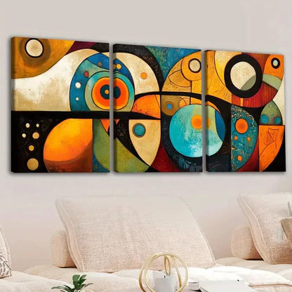 3pcs Bohemian Style Cool Golden Blue Red Orange Wall Art Set Canvas Unframed - High Quality Print 100% Australian Made Wall Canvas - Bella Home Decor