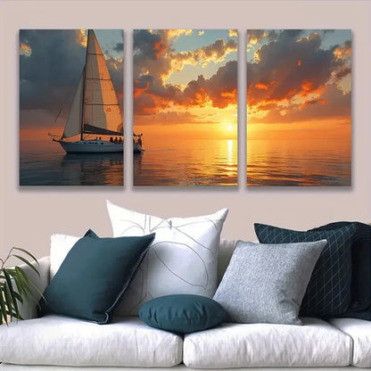 3pcs Nautical Sailboat Scene Wall Art Set Canvas Framed 50x70cm - High Quality Print 100% Australian Made Wall Canvas Ready to Hang