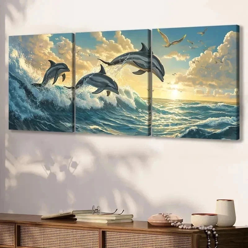 3pcs Dolphin Canvas  Art Canvas Wall Art Set Canvas Framed 60x90cm - High Quality Print 100% Australian Made Wall Canvas Ready to Hang - Bella Home Decor