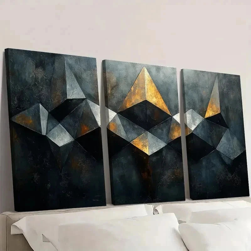 3pcs Black and Gray Geometric Abstract I   Wall Art Set Canvas Framed 40x60cm - High Quality Print 100% Australian Made Wall Canvas Ready to Hang - Bella Home Decor