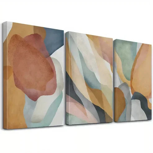 3pcs Brown, Green & Blue Abstract Wall Art Canvas Unframed - High Quality Print 100% Australian Made Wall Canvas - Bella Home Decor