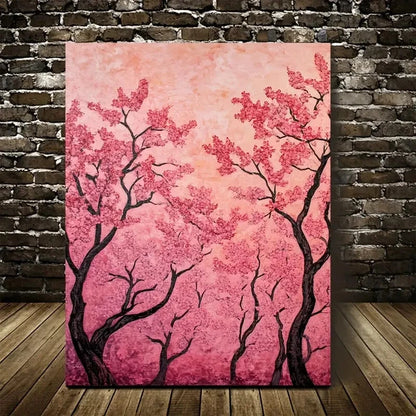 Beautiful Soft Pink Blossoms & Black Branches Painting 40x60cm Metal Print Ready to Hang - Bella Home Decor