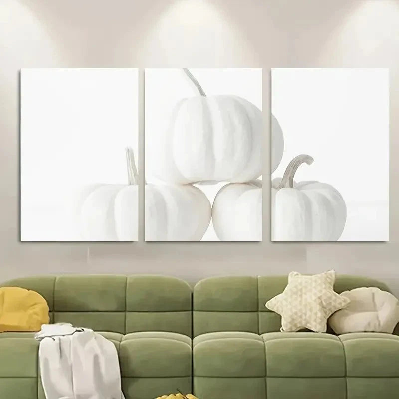 3pcs White Pumpkin Metal Print Ready to Hang Art