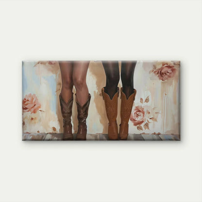 Cowgirl Boots & Western Floral Wall Art Canvas Office Home Room Framed 120x60cm