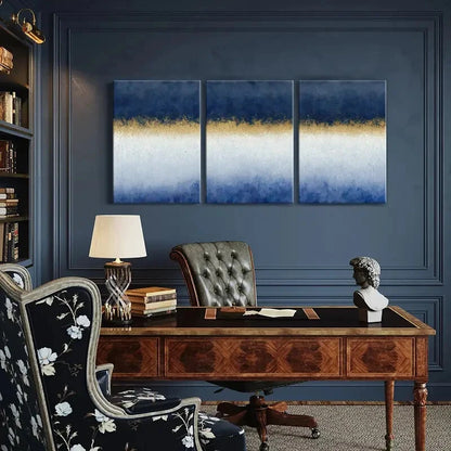 3pcs Blue White Golden Abstract Gradient Wall Art Metal Print Ready to Hang Art - Bella Home Decor
