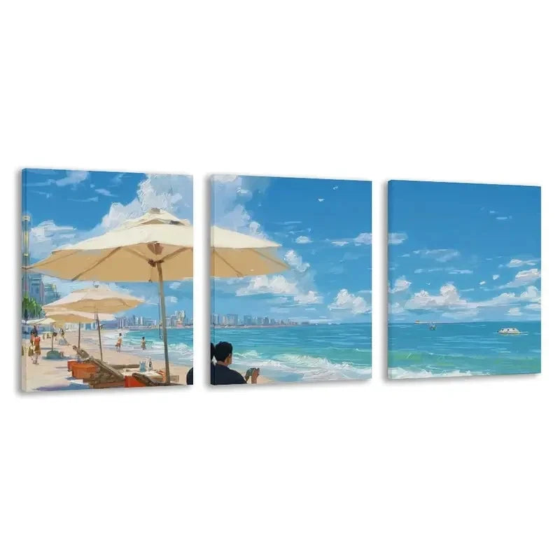 3pcs Surfers Paradise Australia Man Sitting   Wall Art Set Canvas Framed 40x60cm - High Quality Print 100% Australian Made Wall Canvas Ready to Hang