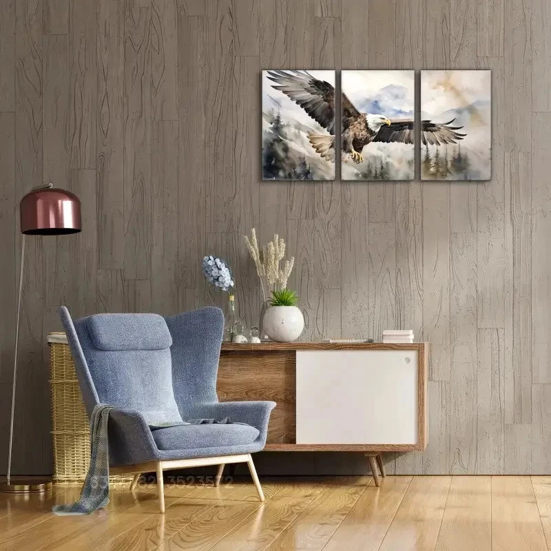 3pcs Bald Eagle Art Posters Animal Oil Painting Metal Print Ready to Hang Art - Bella Home Decor