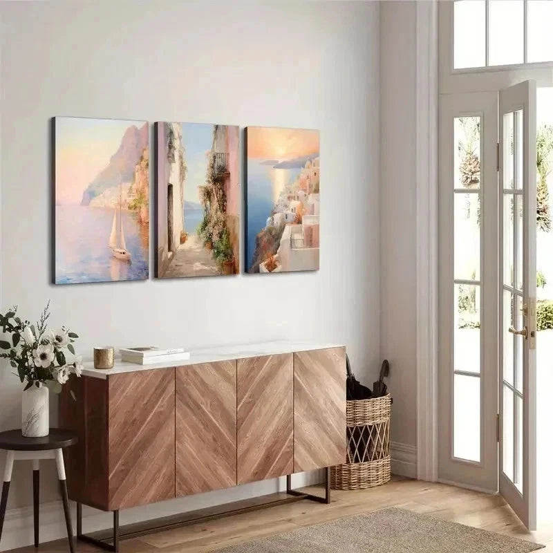 3pcs European Coastal Canvas Wall Art Set Canvas Framed 60x90cm - High Quality Print 100% Australian Made Wall Canvas Ready to Hang