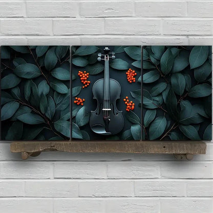 3pcs Chic Cello Trio Green Leaves Metal Print Ready to Hang Art - Bella Home Decor