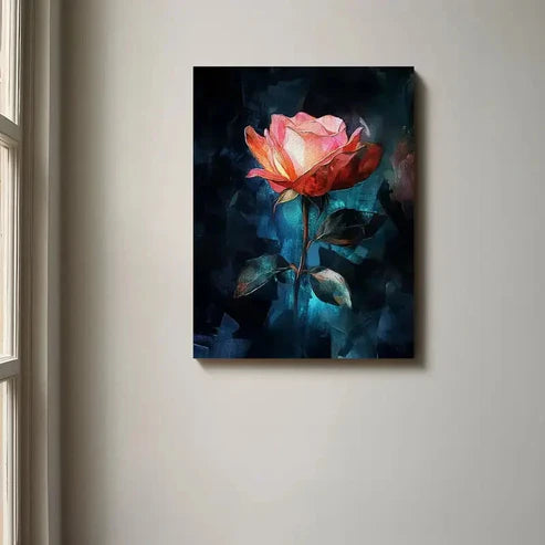 Beautiful Vibrant Floral Abstract Golden Painting 60x90cm Metal Print Ready to Hang