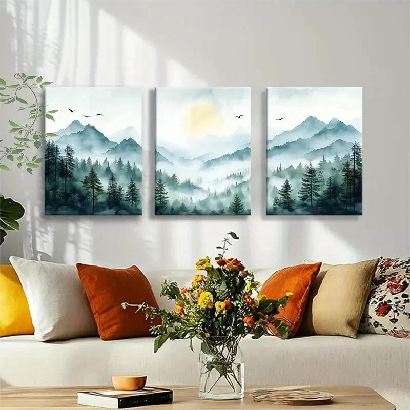 3pcs Featuring Serene Watercolor Landscape Metal Print Ready to Hang Art - Bella Home Decor