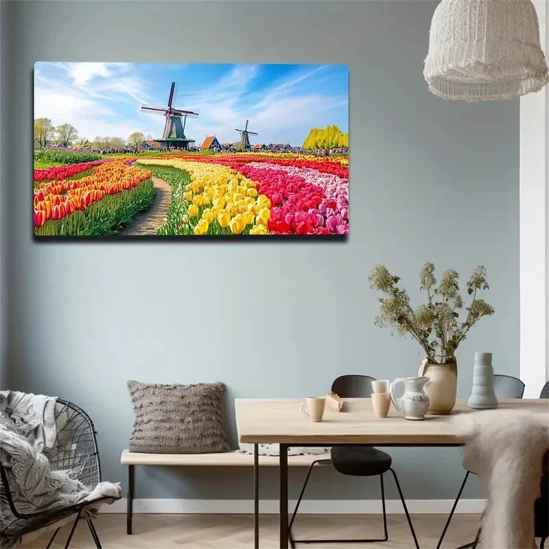 Attractive Tulips Landscape Wall Art Canvas Office Home Room Framed 120x60cm