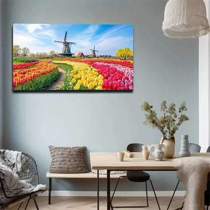 Attractive Tulips Landscape Wall Art Canvas Office Home Room Framed 120x60cm