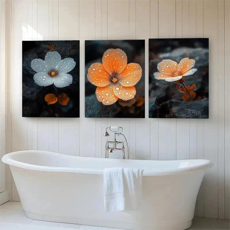 3pcs Orange & White Dew-Kissed Flower Perfect Wall Art Set Canvas Framed 60x90cm - High Quality Print 100% Australian Made Wall Canvas Ready to Hang - Bella Home Decor