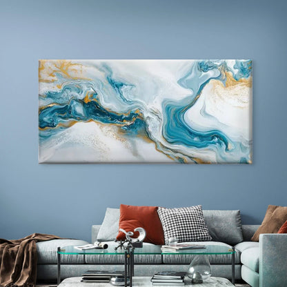 Abstract Golden & White Marble Wall Art Canvas Office Home Room Framed 120x60cm - Bella Home Decor