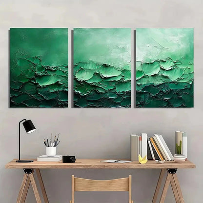 3pcs Green Texture Painting Abstract Metal Print Ready to Hang Art - Bella Home Decor