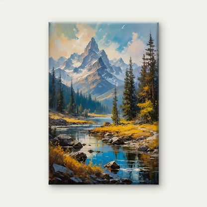 Alpine River in Autumn Oil Painting 60x90cm Metal Print Ready to Hang