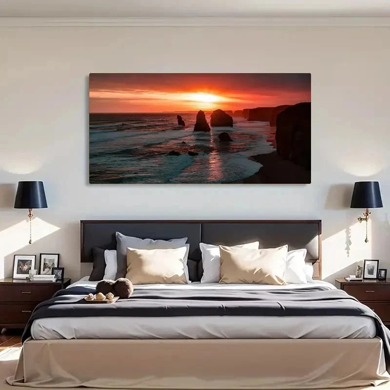 Seashore Sunset Vintage Wall Art Canvas Office Home Room Framed 120x60cm