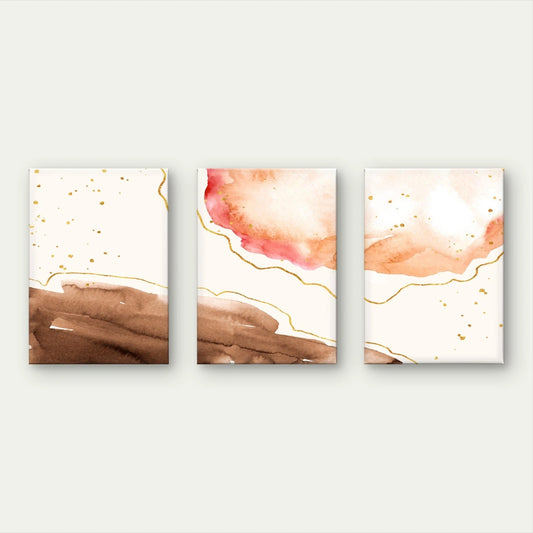 3pcs Minimalist Neutral Watercolour Modern Wall Art Set Canvas Framed 40x60cm - High Quality Print 100% Australian Made Wall Canvas Ready to Hang