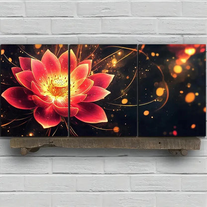 3pcs Abstract Floral Design Vivid Lotus Flower Metal Print Ready to Hang Art - Bella Home Decor