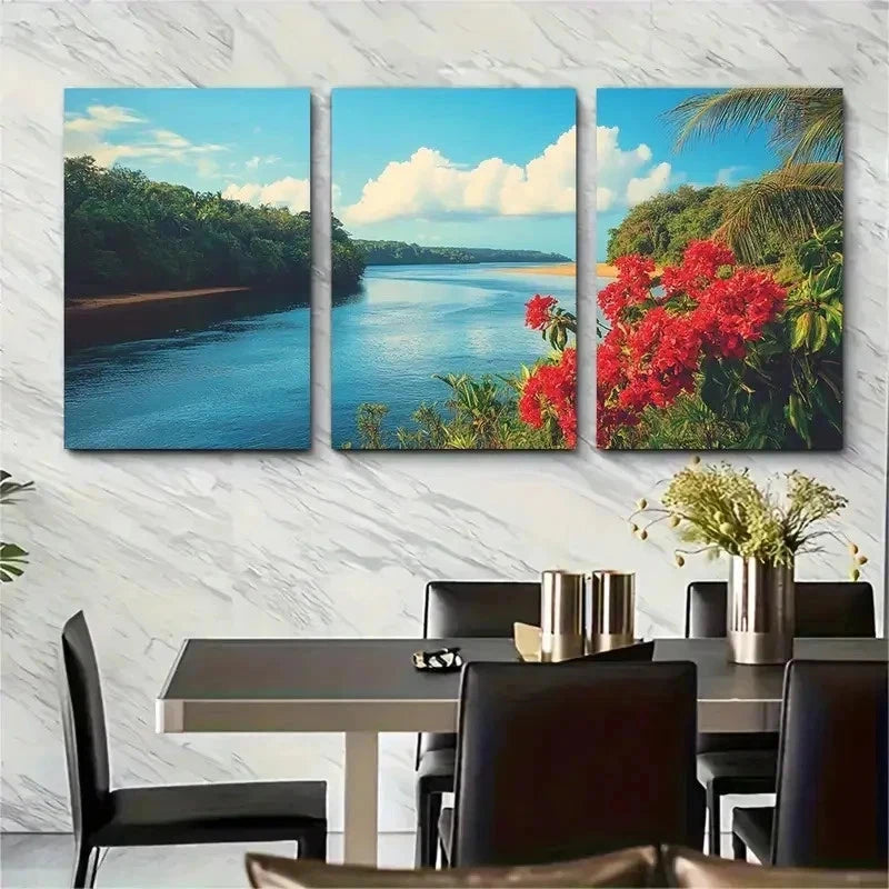 3pcs Floral South American Travel Perfect Wall Art Set Canvas Framed 50x70cm - High Quality Print 100% Australian Made Wall Canvas Ready to Hang