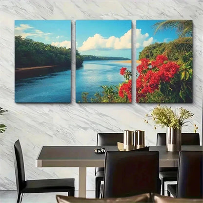 3pcs Floral South American Travel Perfect Wall Art Set Canvas Framed 50x70cm - High Quality Print 100% Australian Made Wall Canvas Ready to Hang
