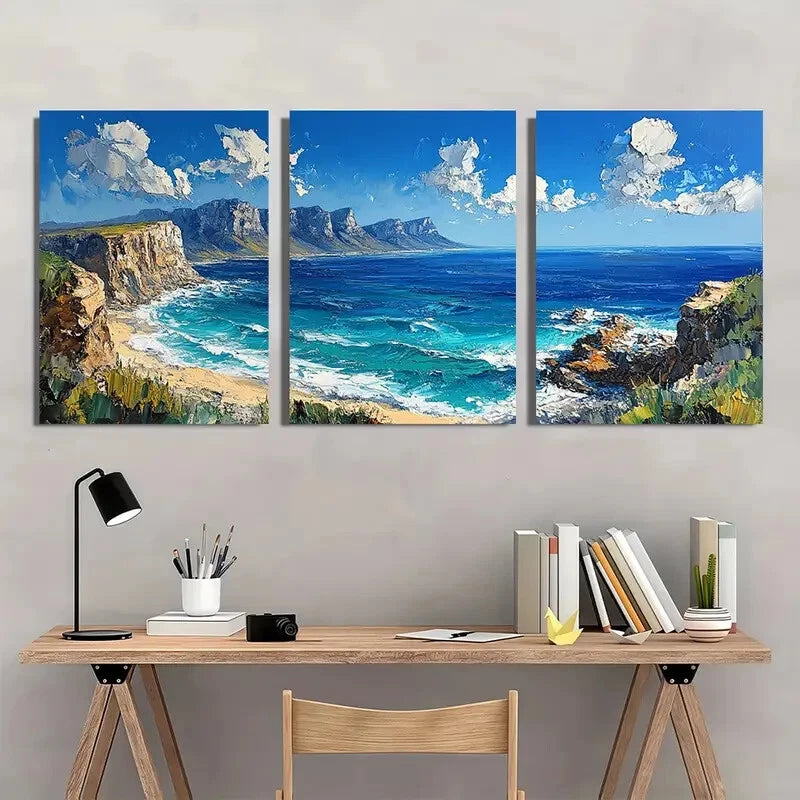 3pcs Featuring Table Mountain & Beach Landscape Metal Print Ready to Hang Art - Bella Home Decor
