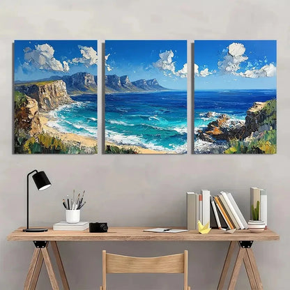 3pcs Featuring Table Mountain & Beach Landscape Metal Print Ready to Hang Art - Bella Home Decor