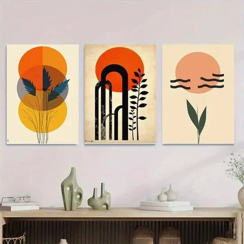 3pcs Vibrant Orange and Black Geometric Abstract  Wall Art Set Canvas Unframed - High Quality Print 100% Australian Made Wall Canvas