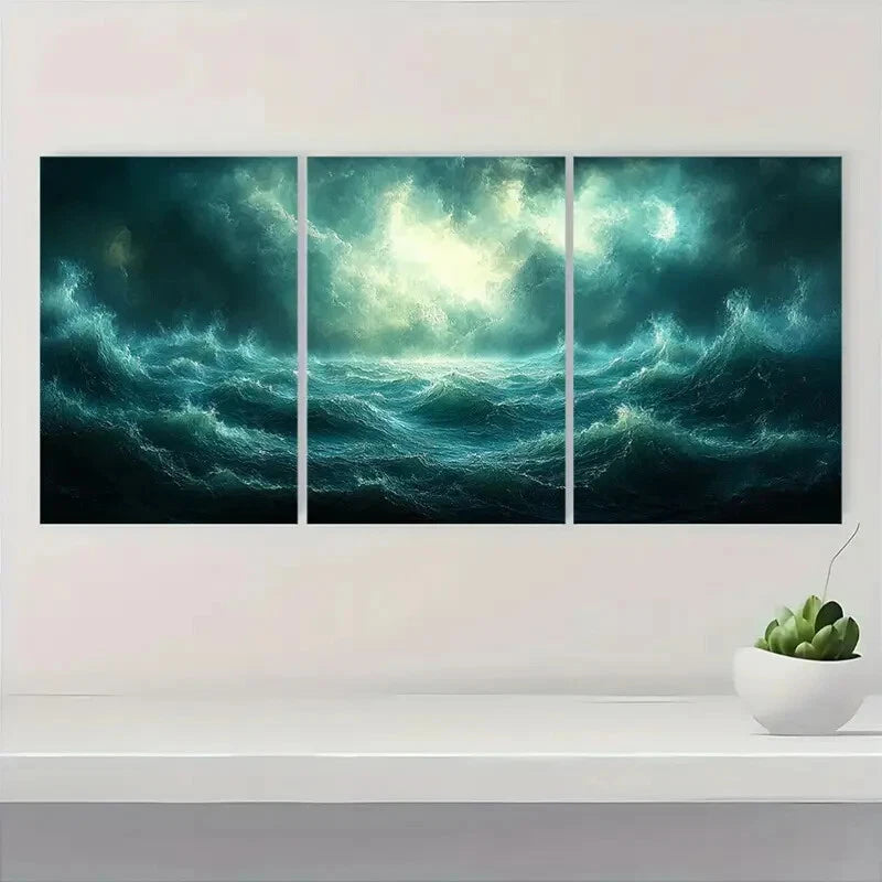 3pcs Thunderstorm Seascape Ocean Storm Art Metal Print Ready to Hang Art - Bella Home Decor