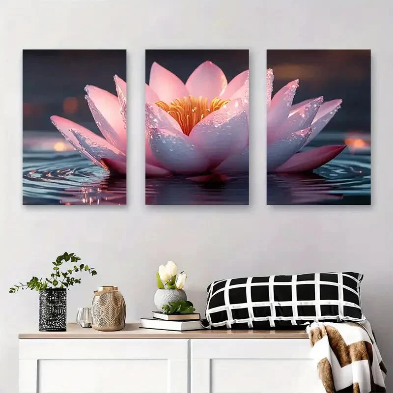 3pcs Vibrant Pink for Lotus & Calming Water Lily Metal Print Ready to Hang Art