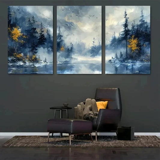 3pcs Misty Blue Mountain Wall Art Set Canvas Framed 40x60cm - High Quality Print 100% Australian Made Wall Canvas Ready to Hang