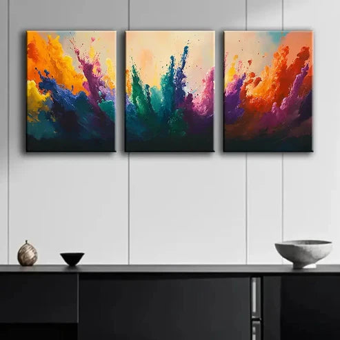 3pcs Colorful Liquid Paint Splashes Perfect Wall Art Set Canvas Unframed - High Quality Print 100% Australian Made Wall Canvas - Bella Home Decor