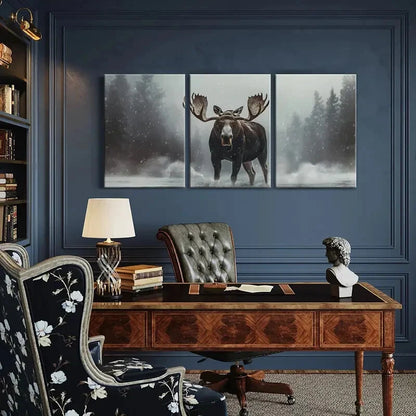 3pcs Winter Moose Art Snowy Forest Scene Metal Print Ready to Hang Art - Bella Home Decor