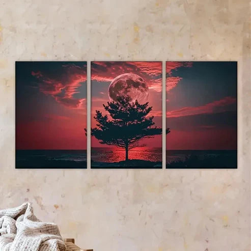 3pcs Tree in the middle of field Wall Art Set Canvas Unframed - High Quality Print 100% Australian Made Wall Canvas
