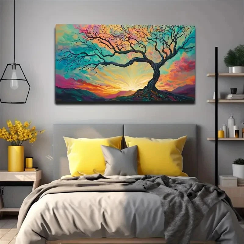 Withered Tree Rainbow Sunset Wall Art Canvas Office Home Room Framed 120x60cm