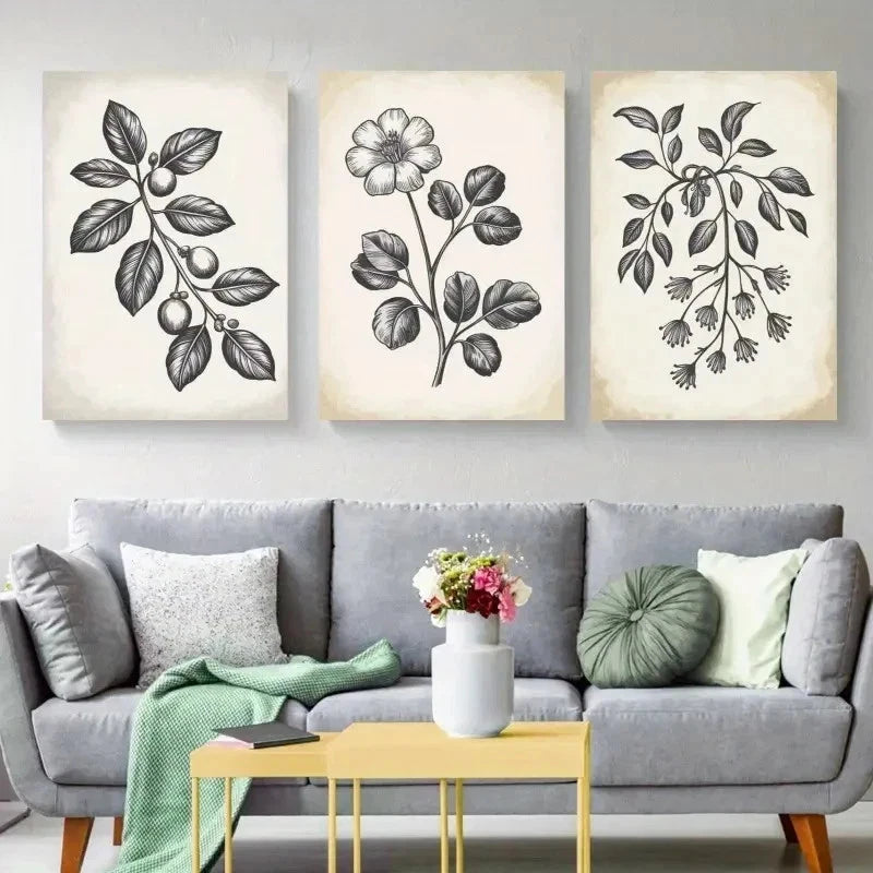 3pcs Botanical Illustration Canvas   Wall Art Set Canvas Framed 60x90cm - High Quality Print 100% Australian Made Wall Canvas Ready to Hang - Bella Home Decor