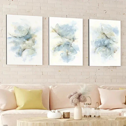 3pcs Abstract Blue Gray Brush Strokes White Wall Art Canvas Unframed - High Quality Print 100% Australian Made Wall Canvas - Bella Home Decor
