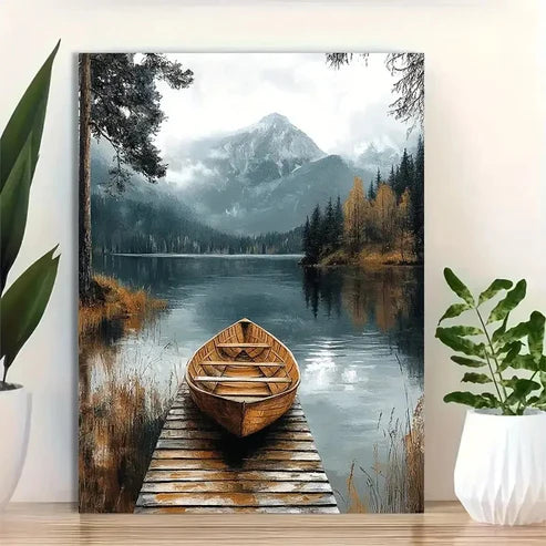 Beautiful Mountain & Forest Textured Painting 60x90cm Metal Print Ready to Hang