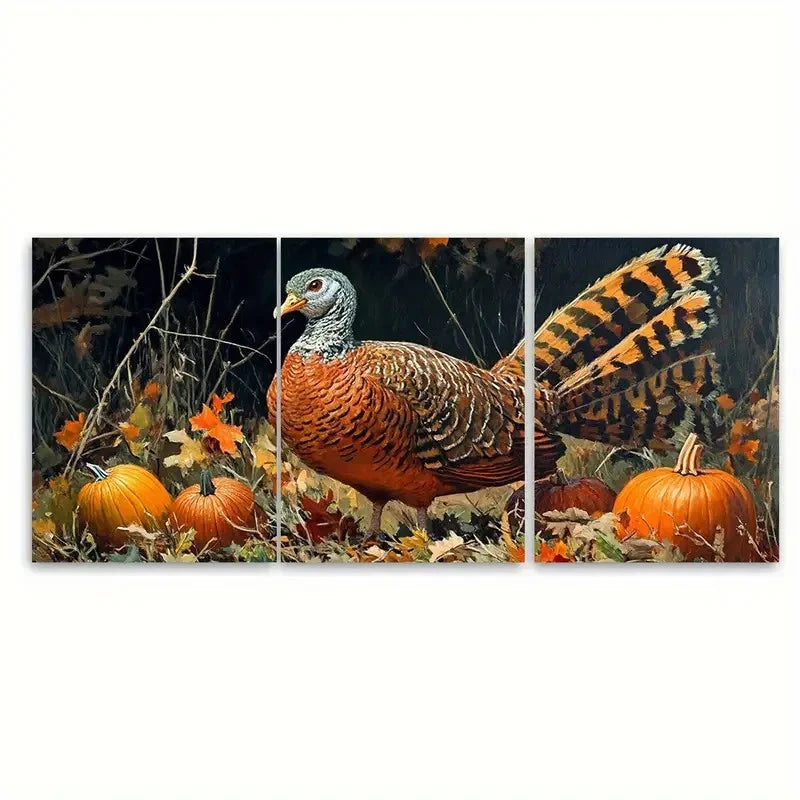 3pcs Thankful Design with Foliage & Pumpkins Wall Art Set Canvas Framed 40x60cm - High Quality Print 100% Australian Made Wall Canvas Ready to Hang